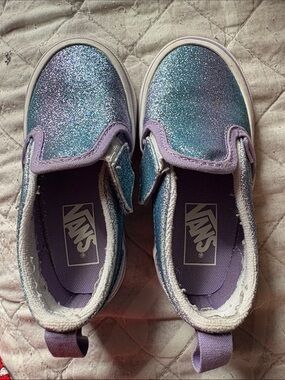 Vans Kids Glitter Slip-On Sneakers in Teal & Lavender